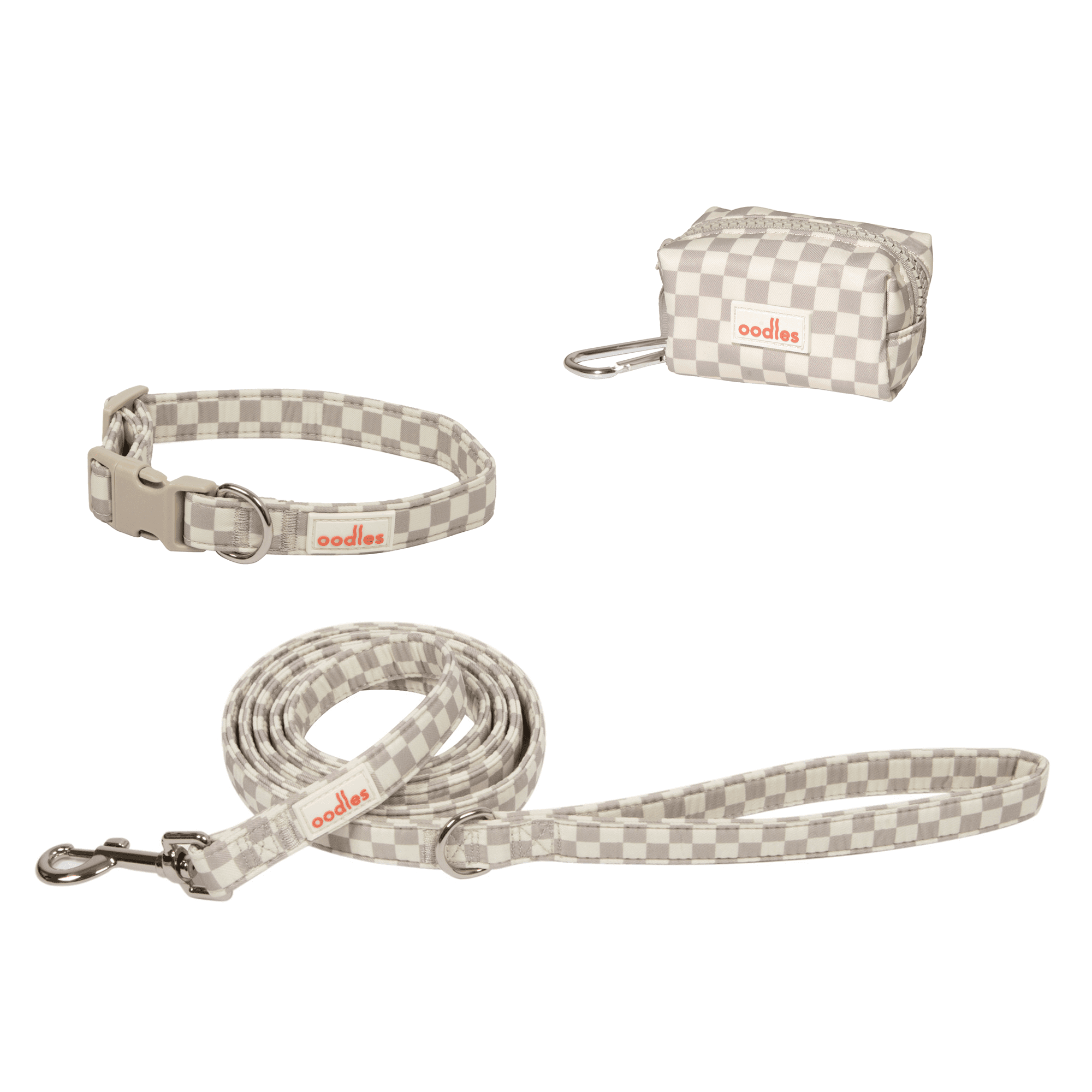 Oodles Gray Checkered Dog Walking 3 Piece Set, Medium