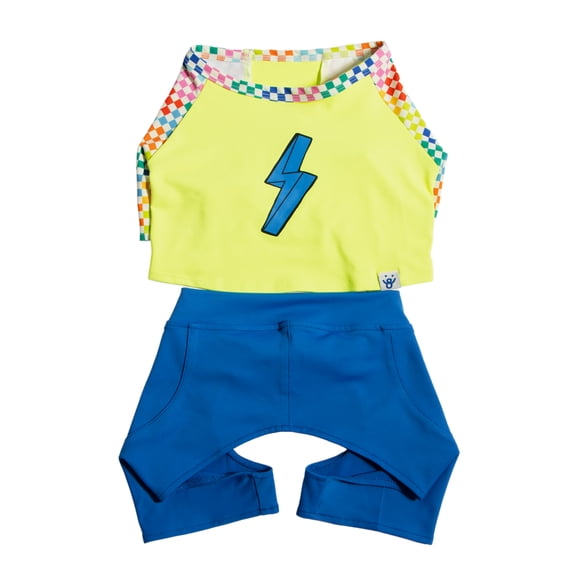 Oodles Green Lightning Bolt Spring 2-Piece Dog Swimsuit, XS