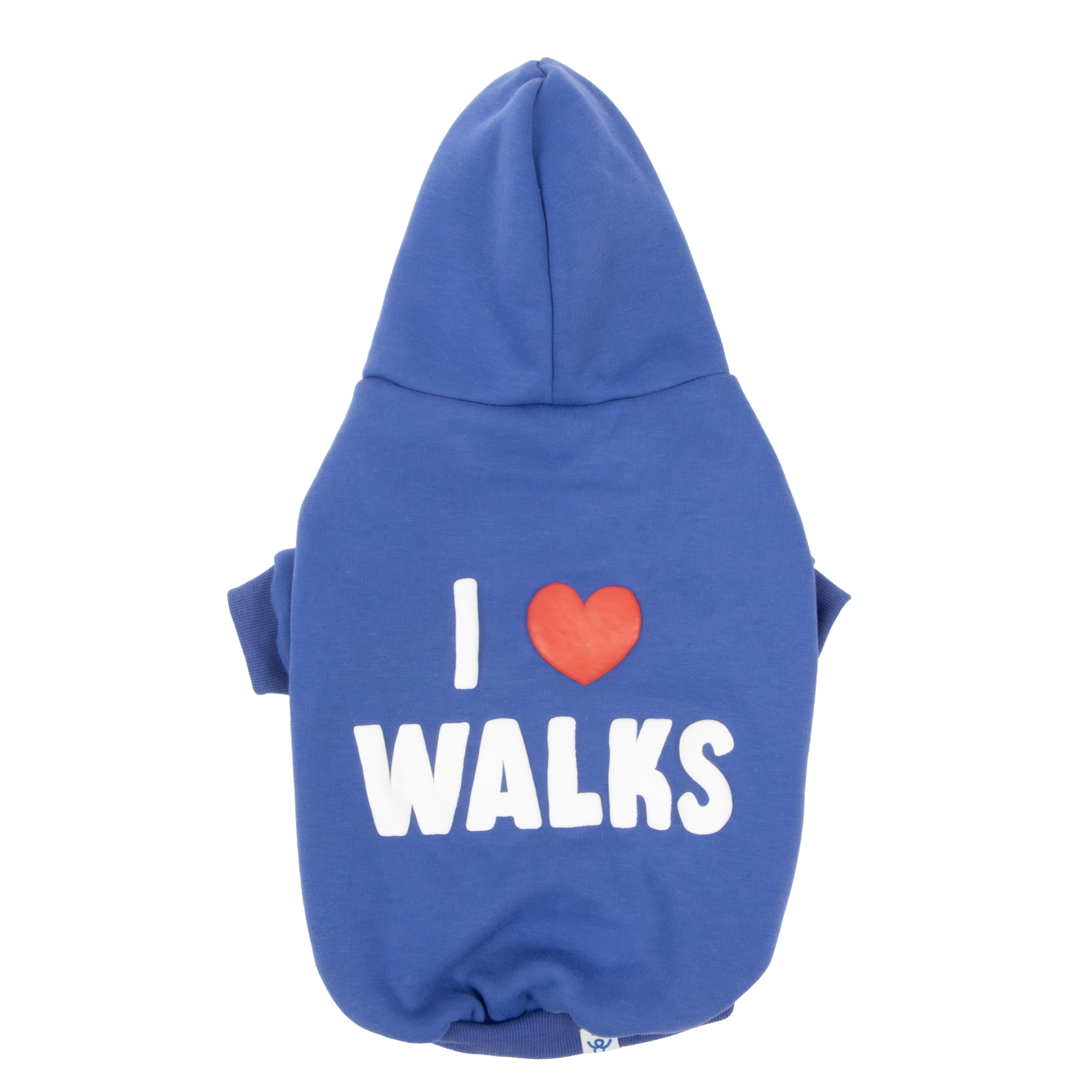Oodles I Heart Walks Fall Dog Hoodie, Blue, Large