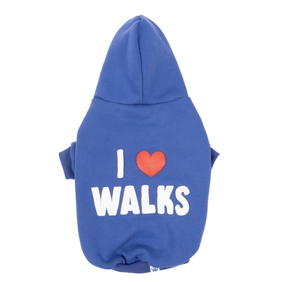 Oodles I Heart Walks Fall Dog Hoodie, Blue, Small
