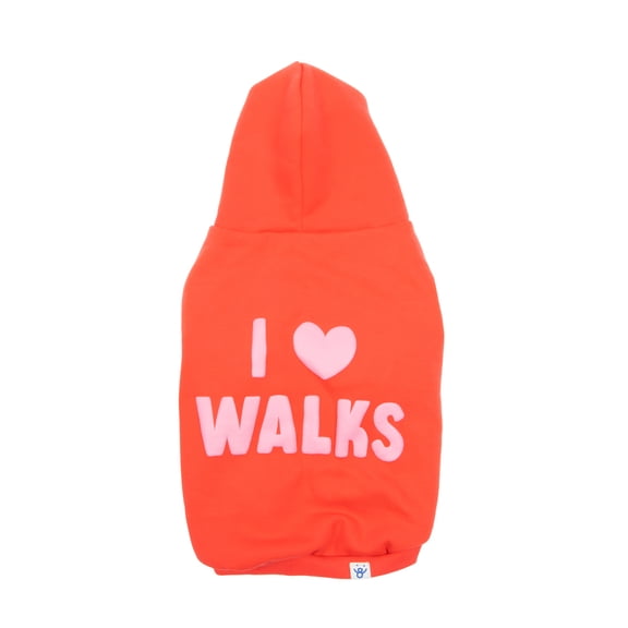 Oodles I Heart Walks Fall Dog Hoodie, Red, Medium