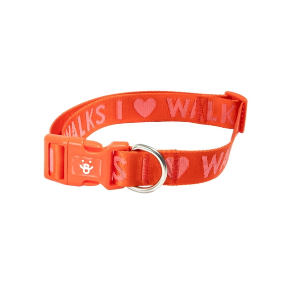 Oodles I Heart Walks Polyester Fashion Dog Collar, Red, Small