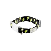 Oodles Polyester Lightning Bolt Adjustable Fashion Dog Collar, Black, Medium