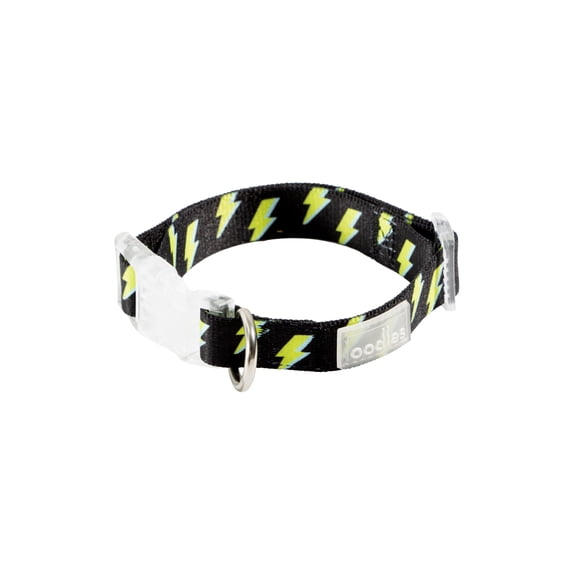Oodles Polyester Lightning Bolt Adjustable Fashion Dog Collar, Black, Medium