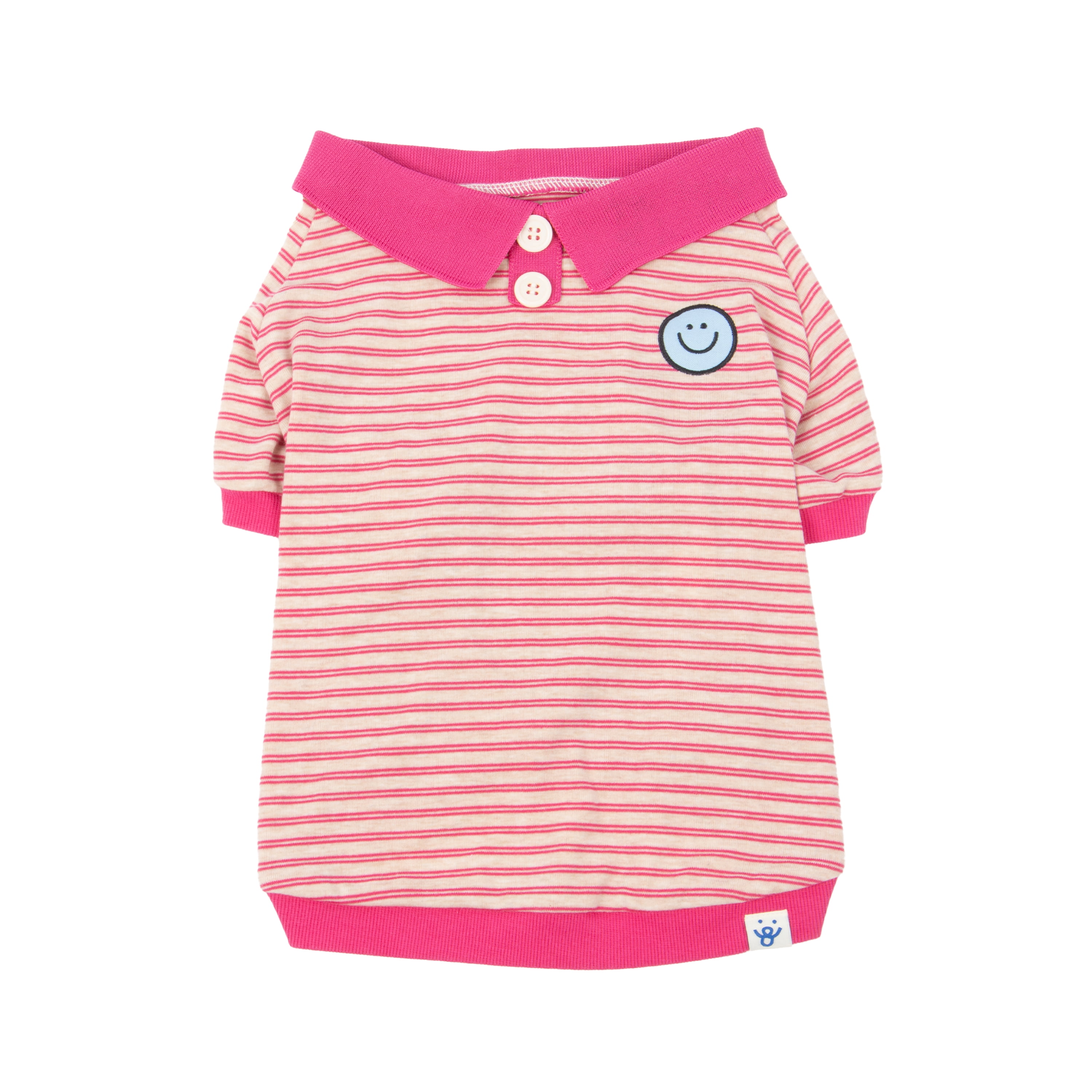 Oodles Multi-Color Striped Smiley Face Knit Polo Spring Dog T-Shirt, Medium