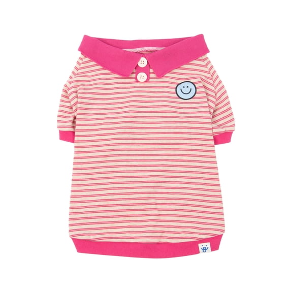Oodles Multi-Color Striped Smiley Face Knit Polo Spring Dog T-Shirt, Extra Small