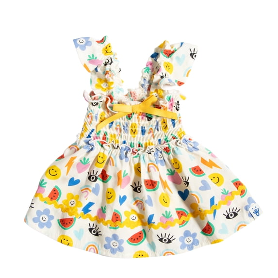 Oodles Multi-Colored Sassy Summer Icons Ruffled Spring Dog Dress, XS