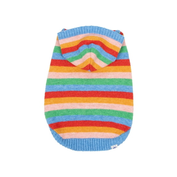 Oodles Multicolored Rainbow Striped Hooded Fall Dog Sweater, Large