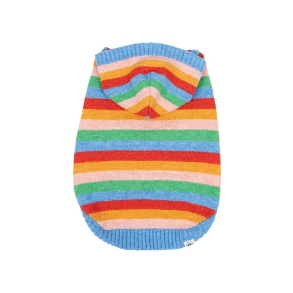 Oodles Multicolored Rainbow Striped Hooded Fall Dog Sweater, Large