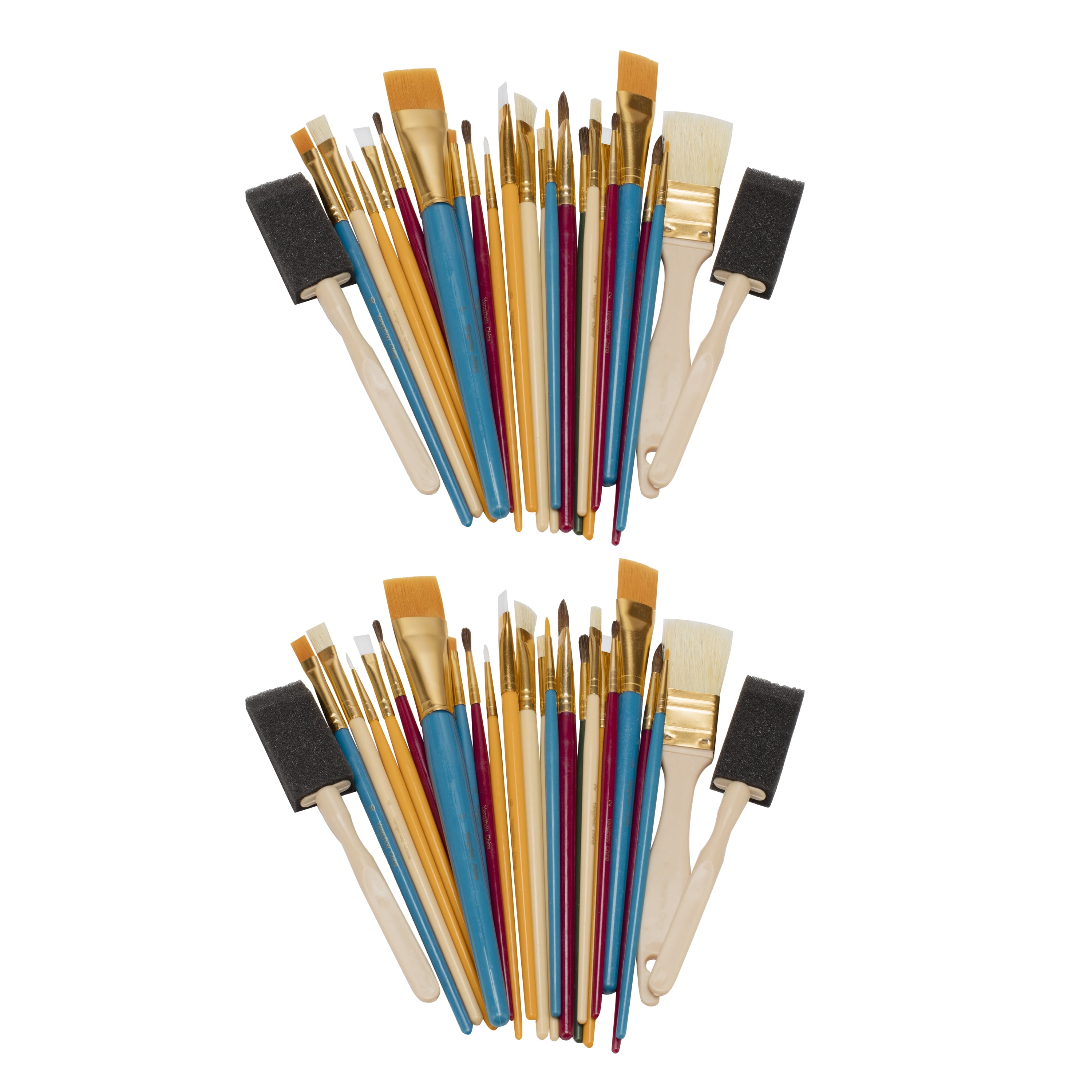 Oodles Of Brushes Economical Art Brush Set of 25 - Balanced Assortment Of Economical Brushes For Art, Craft, Hobby And Home - 2 Pack