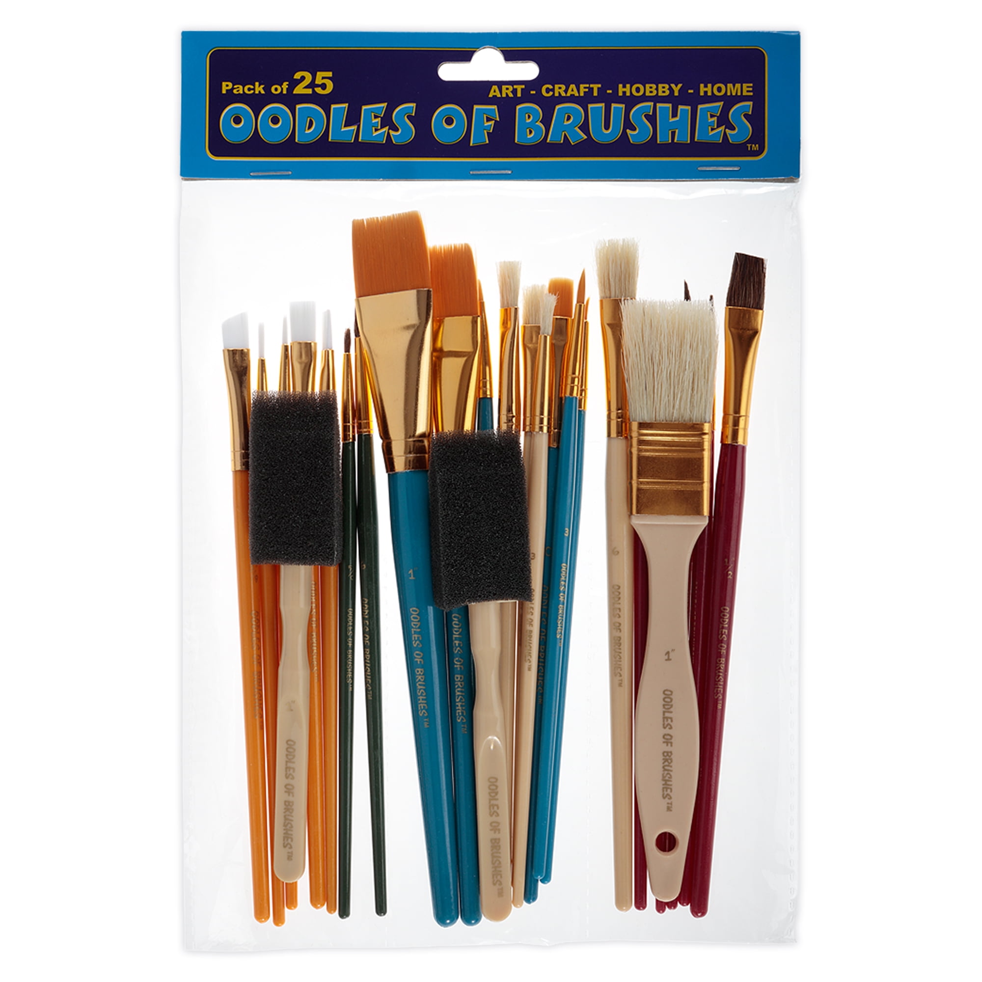 Oodles Of Brushes Economical Art Brush Set of 25 - Balanced Assortment Of Economical Brushes For Art, Craft, Hobby And Home