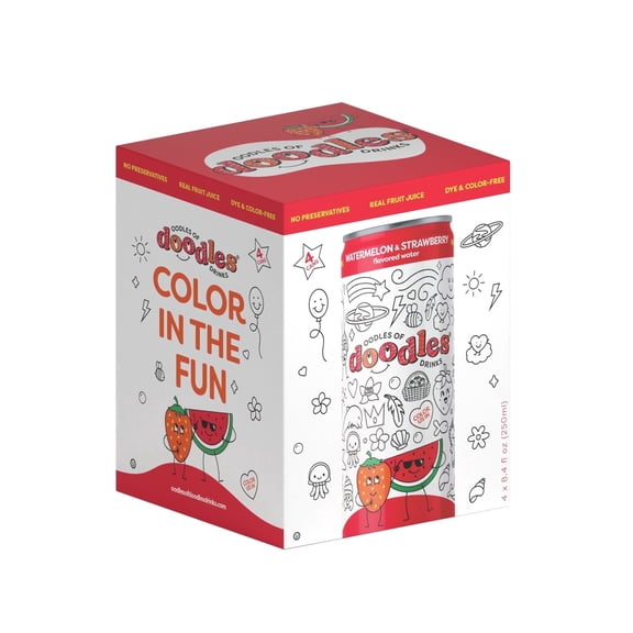 Oodles Of Doodles Strawberry Watermelon Kids Beverage Still, Kids Drink,Color on The Can, 8.4 oz, 4 Cans