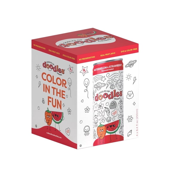 Oodles Of Doodles Strawberry Watermelon Kids Beverage Still, Color on The Can, 8.4 oz, 4 Cans