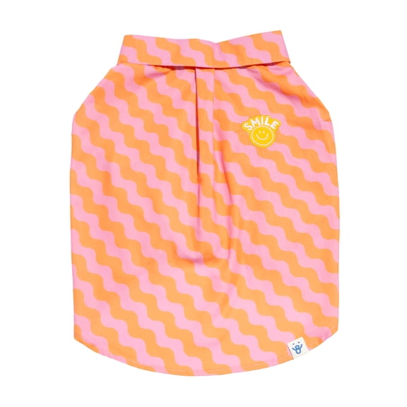 Oodles Orange Smiley Face Boxy Button up Spring Dog T-Shirt, Small