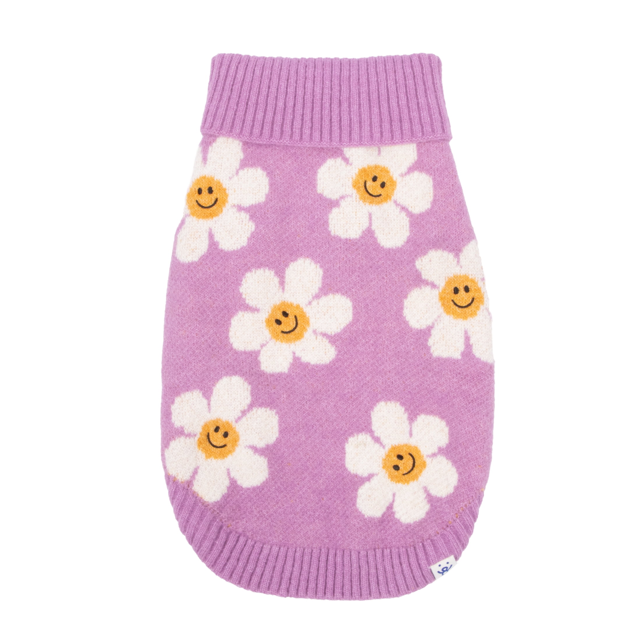 Oodles Purple Daisy Dreams Turtle Neck Fall Dog Sweater, Medium