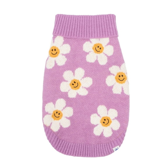 Oodles Purple Daisy Dreams Turtle Neck Fall Dog Sweater, Small