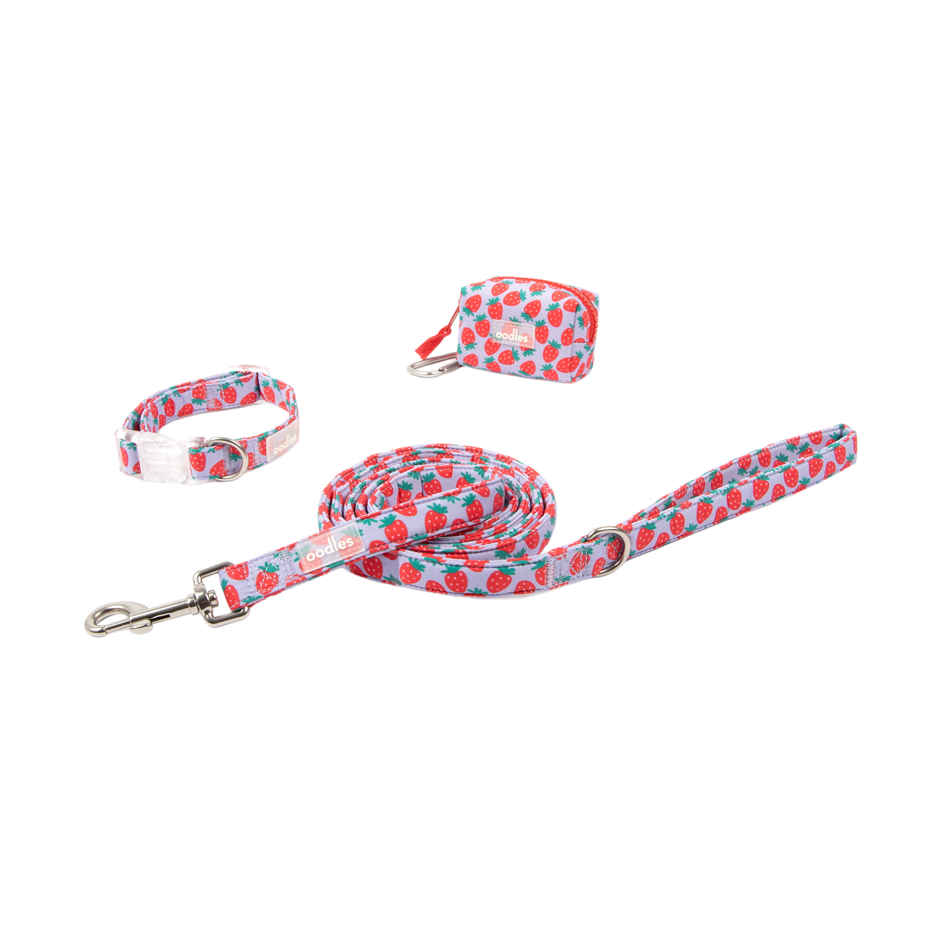 Oodles Purple Strawberry Print Dog Walking 3 Piece Set, Small