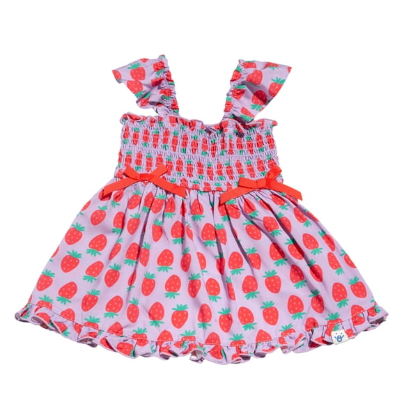 Oodles Purple Strawberry Print Ruffled Spring Dog Dress, Extra Small
