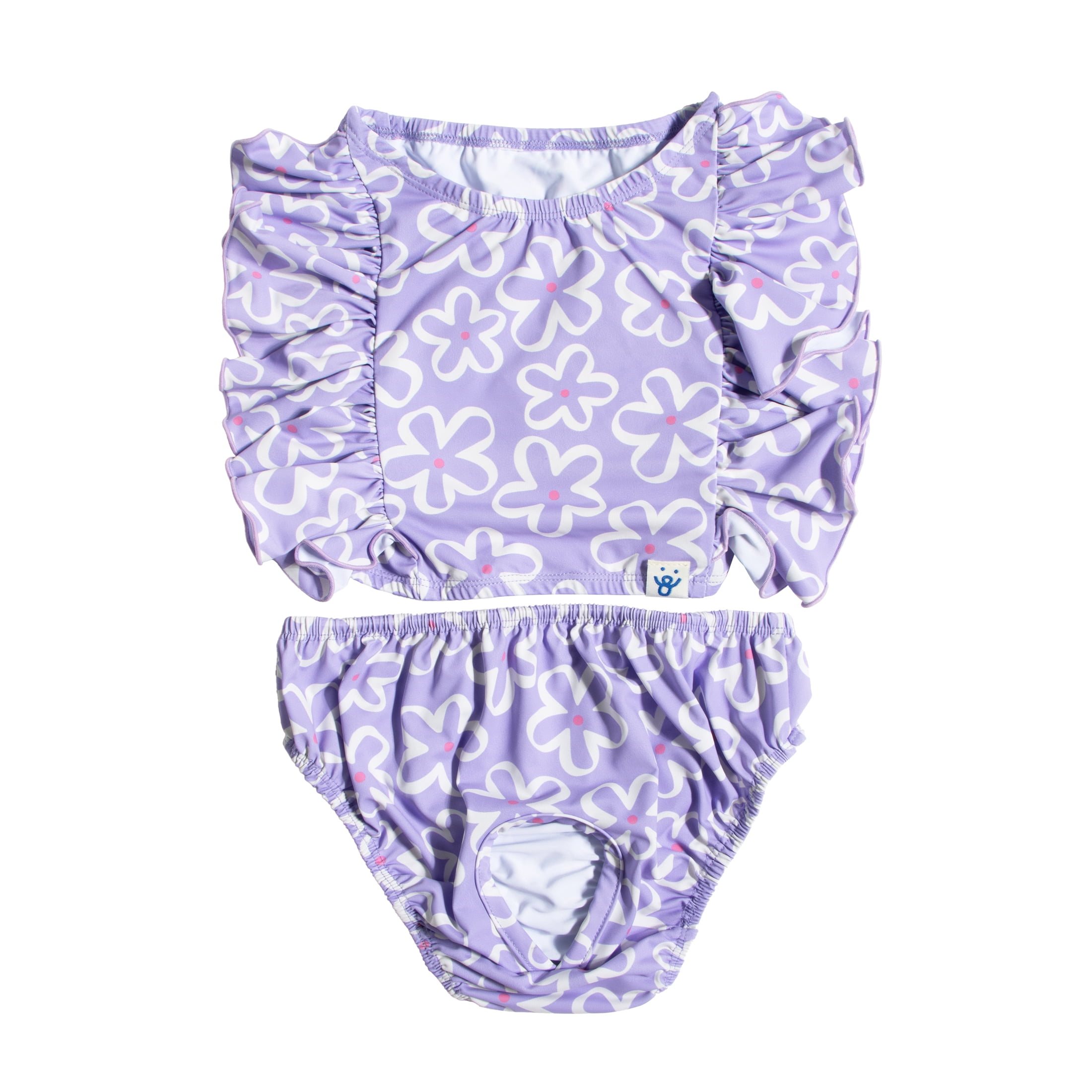 Oodles Purple Tropical Floral Ruffled Spring 2-Piece Dog Bikini, Large