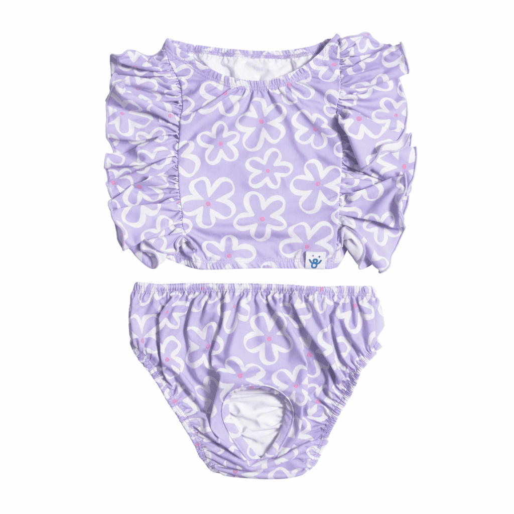 Oodles Purple Tropical Floral Ruffled Spring 2-Piece Dog Bikini, XS