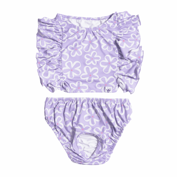 Oodles Purple Tropical Floral Ruffled Spring 2-Piece Dog Bikini, XS