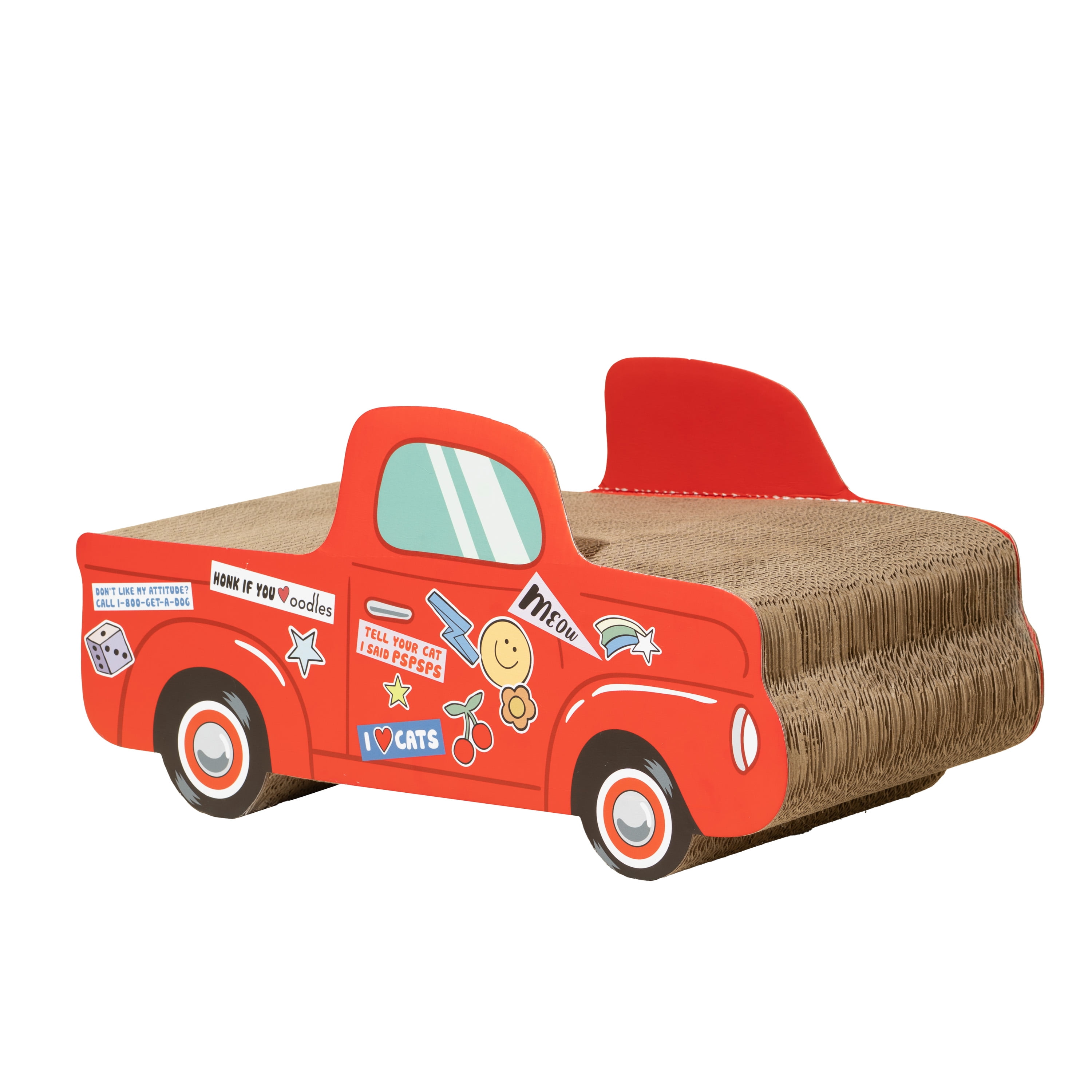 Oodles Red Retro Pick up Truck Durable Corrugated Cardboard Cat Scratching Pad, One Size