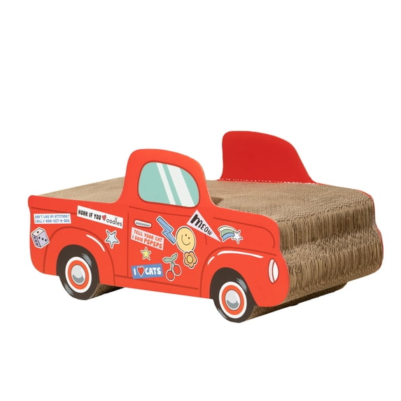 Oodles Red Retro Pick up Truck Durable Corrugated Cardboard Cat Scratching Pad, One Size