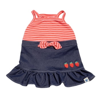 Oodles Red Tie Waist Denim Skirt Spring Dog Dress, Extra Small
