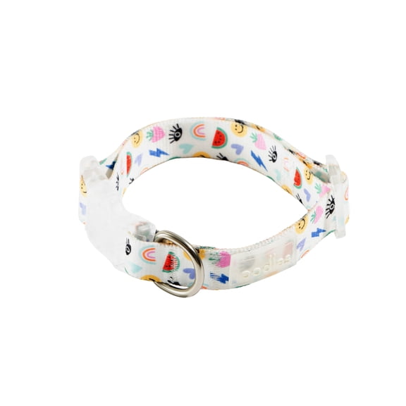Oodles Polyester Sassy Summer Icons Adjustable Fashion Dog Collar, White, Large