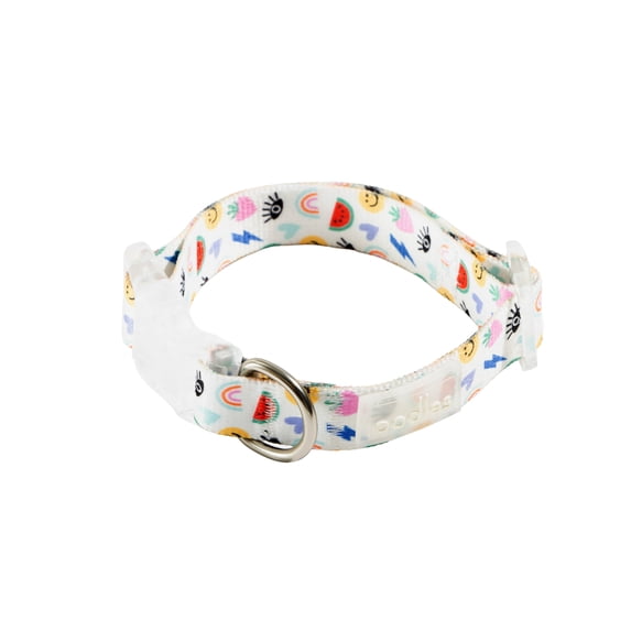 Oodles Polyester Sassy Summer Icons Adjustable Fashion Dog Collar, White, Medium