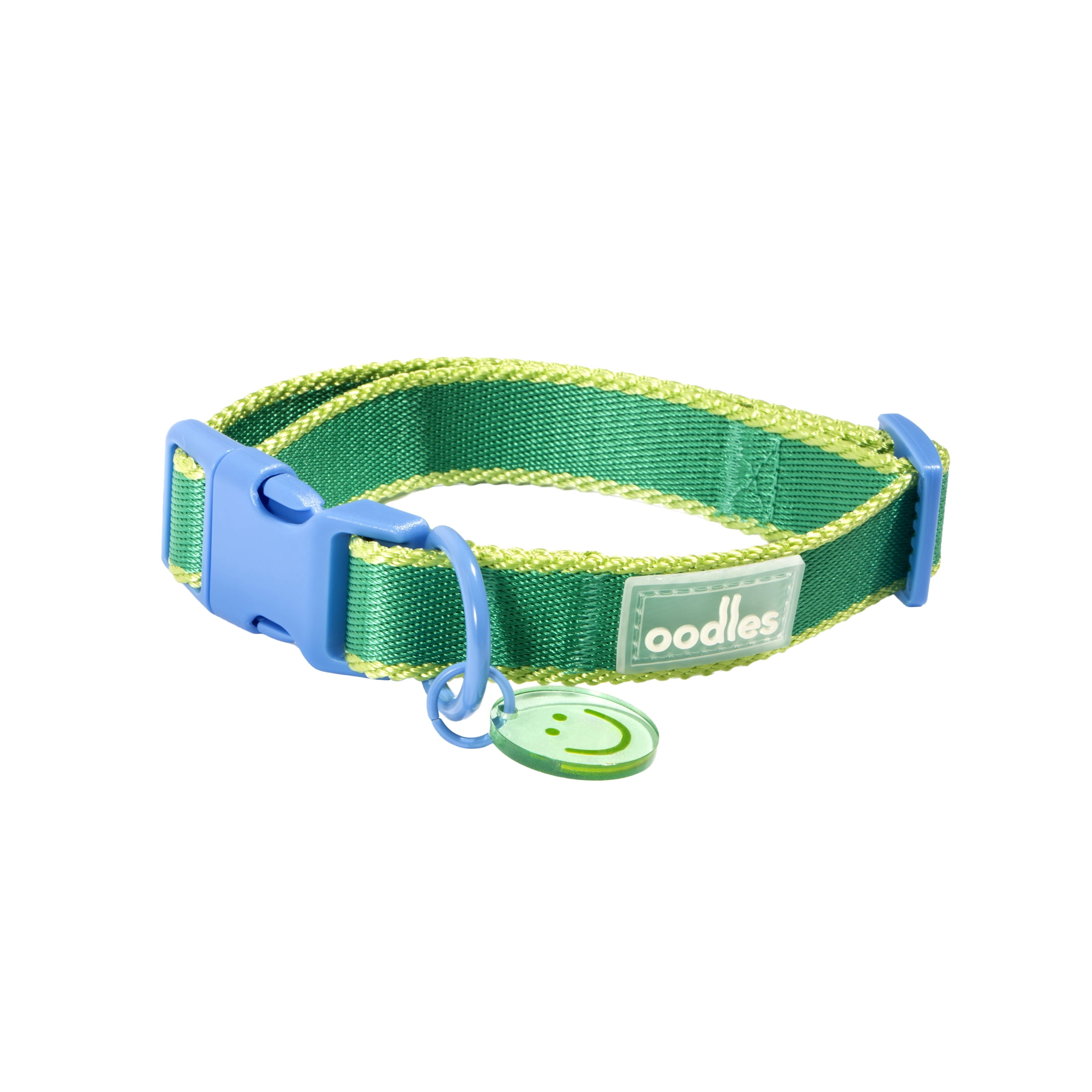 Oodles Smiley Charm Striped Polyester Fashion Dog Collar, Green, XL