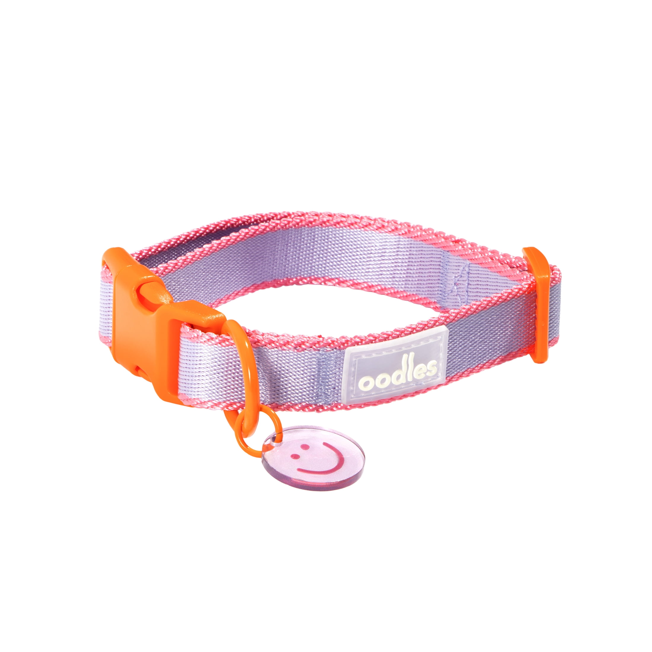 Oodles Smiley Charm Striped Polyester Fashion Dog Collar, Purple, XL