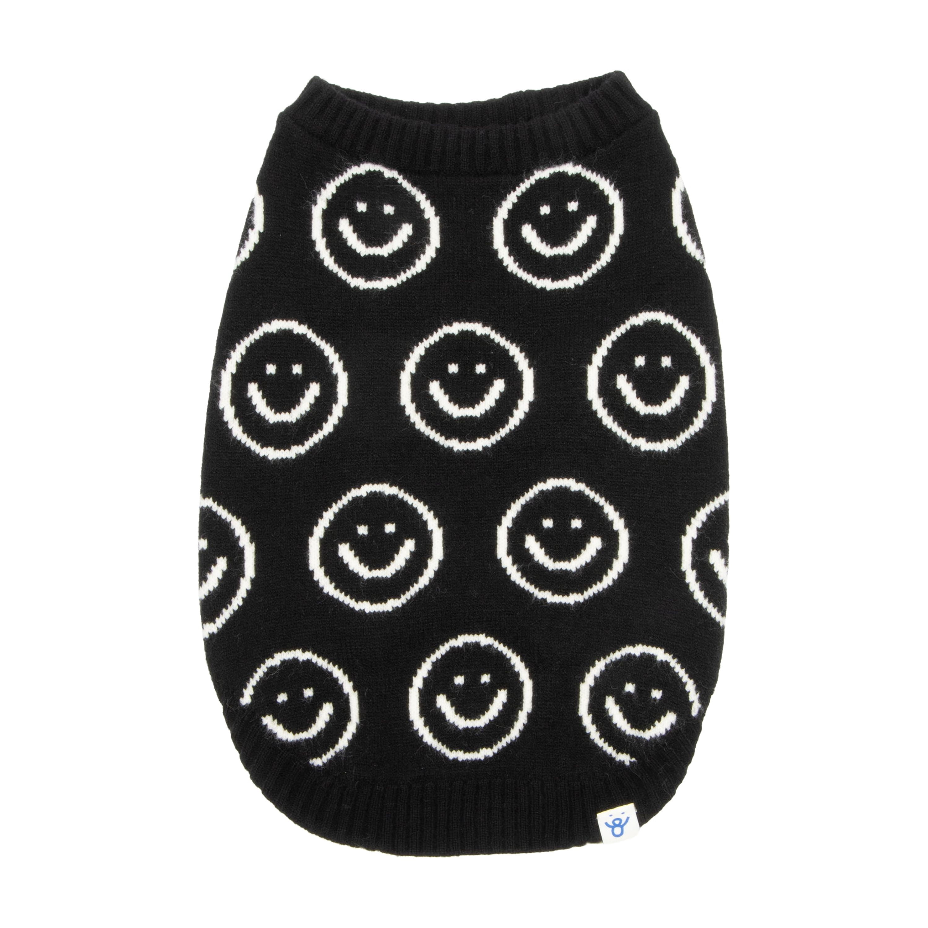 Oodles Smiley Face Fall Dog Sweater, Black, Large