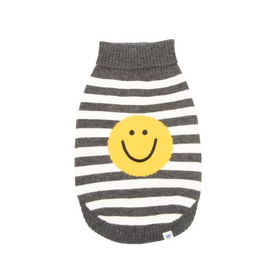 Oodles Smiley Face Striped Turtleneck Fall Dog Sweater, Multicolored, XL