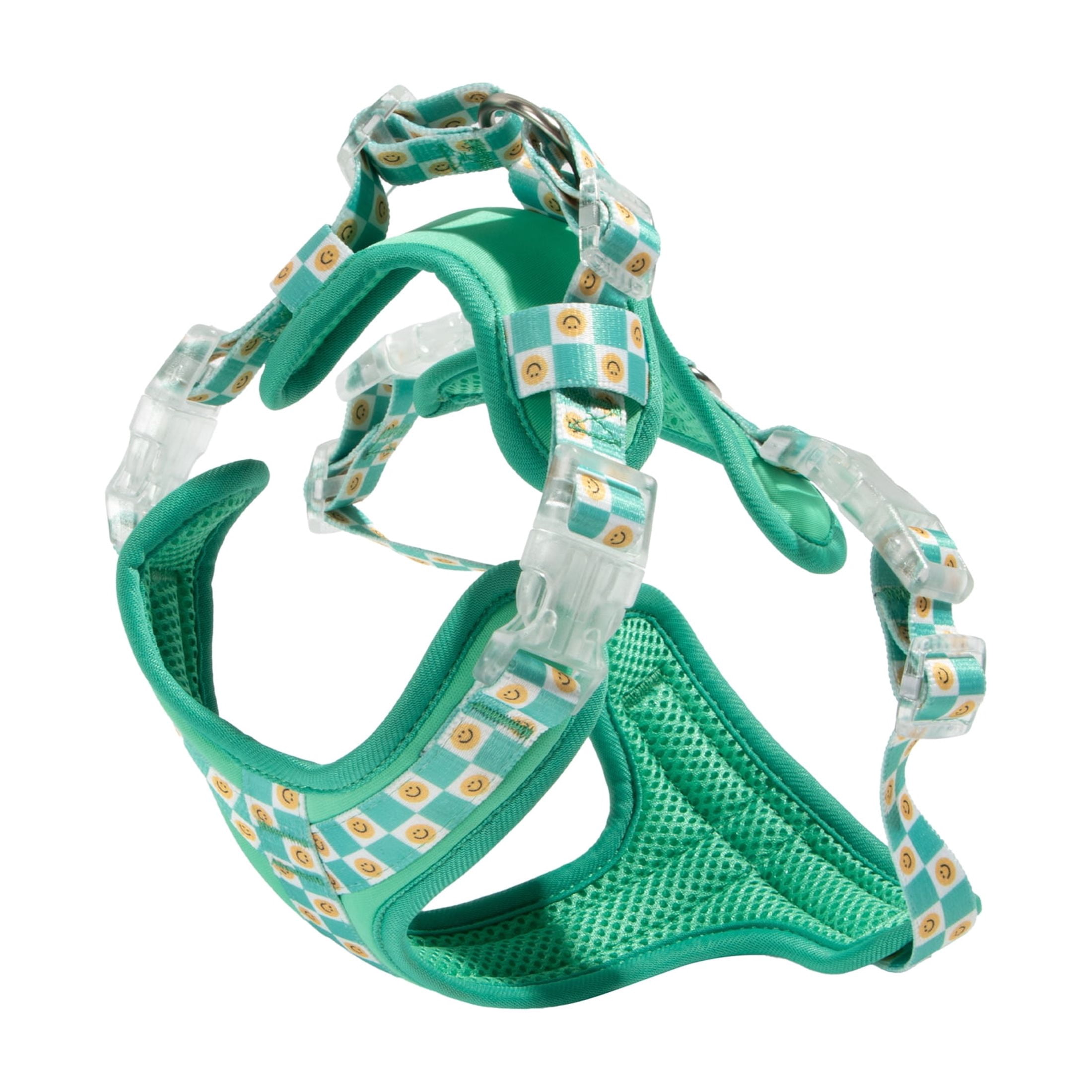 Oodles Smiley Squad Adjustable Mesh Dog Walking Harness, Green, Large