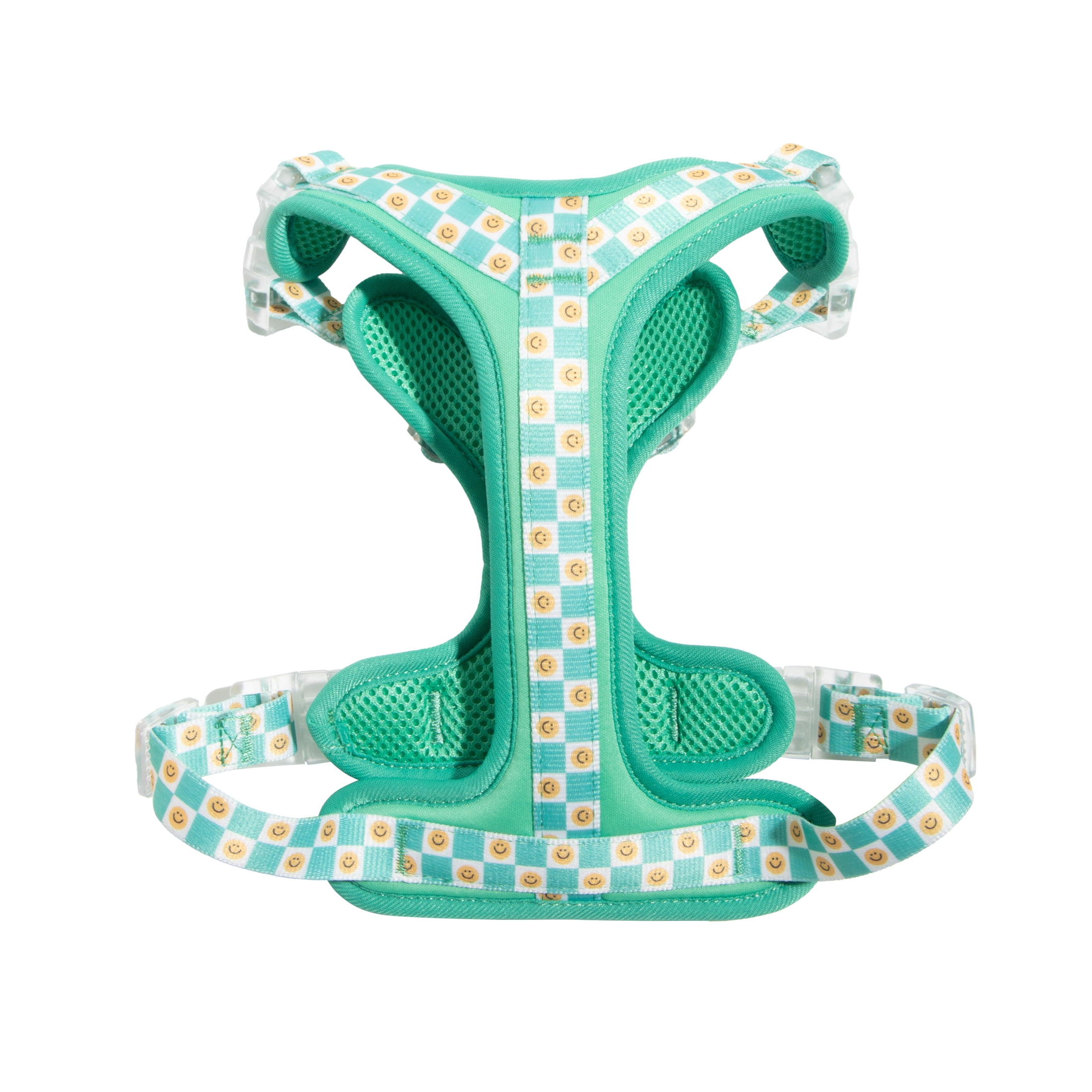 Oodles Smiley Squad Adjustable Mesh Dog Walking Harness, Green, Small