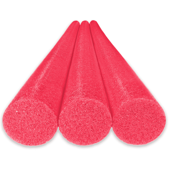 Oodles of Noodles Extra Long Solid Core Pool Noodles - 55 inch x 2.75 inch Swim Tubes for Swimming, Exercise, Water Activities - 3 Pack (Red)