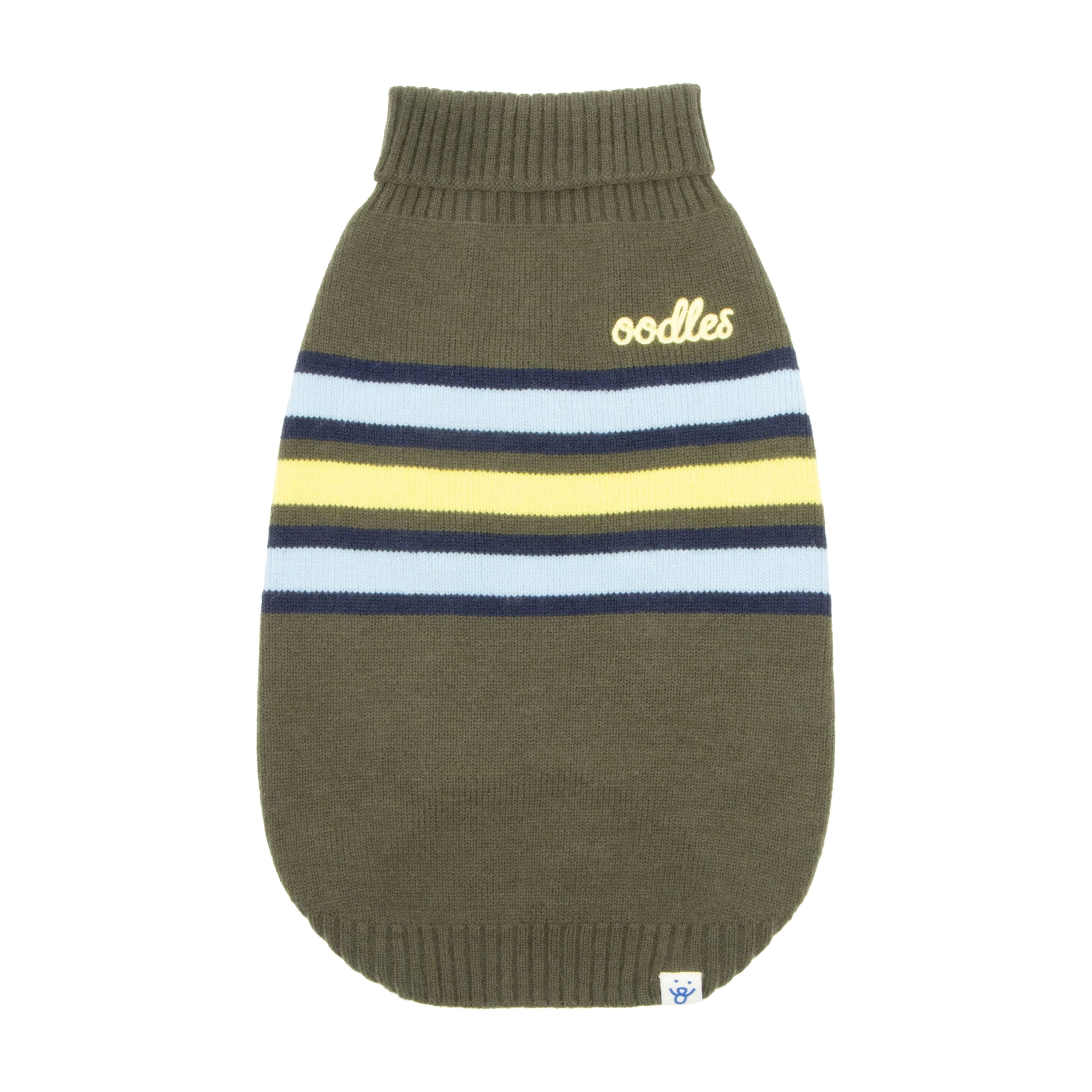 Oodles Striped Fall Turtleneck Dog Sweater, Green XL