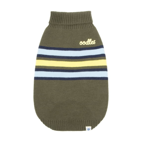 Oodles Striped Fall Turtleneck Dog Sweater, Green XL