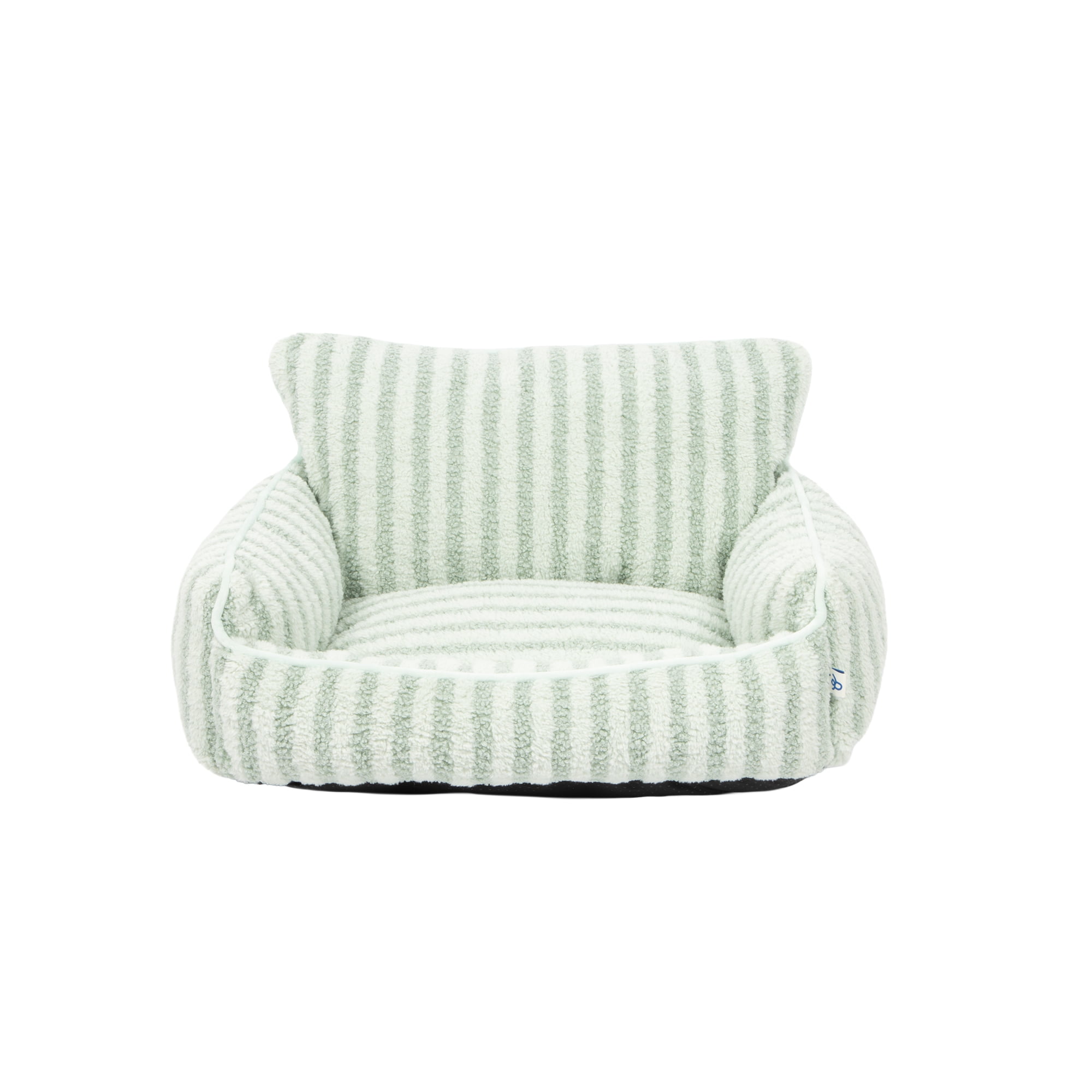 Oodles Striped Sherpa Sofa Lounger Pet Bed, Green, One Size, 27" x 21" x 15"