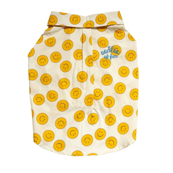 Oodles Tan Boxy Button-Up Smiley Face Spring Dog T-Shirt, Large