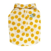 Oodles Tan Boxy Button-Up Smiley Face Spring Dog T-Shirt, Small