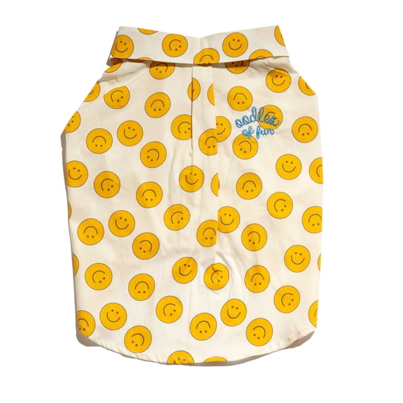 Oodles Tan Boxy Button-Up Smiley Face Spring Dog T-Shirt, Extra Small