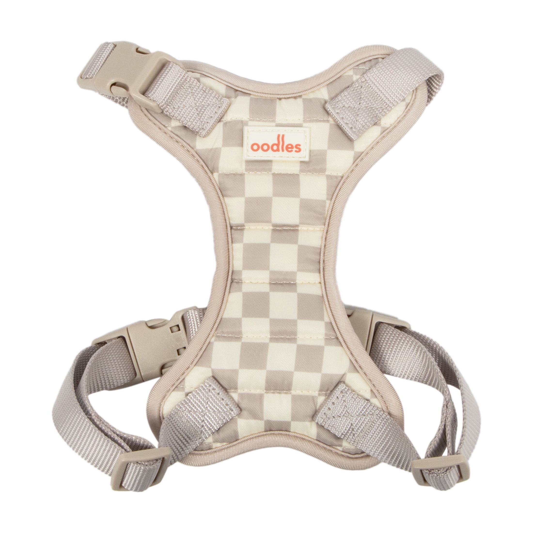 Oodles Tan Checkered Quilted Dog Walking Harness, Medium
