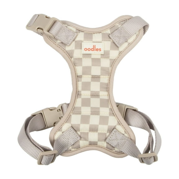 Oodles Tan Checkered Quilted Dog Walking Harness, Small