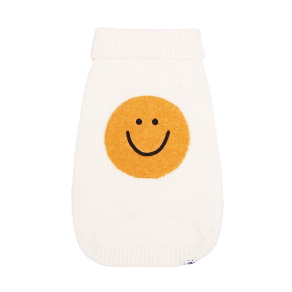 Oodles Tan Spiffy Smiley Face Turtle Fall Dog Sweater, Medium