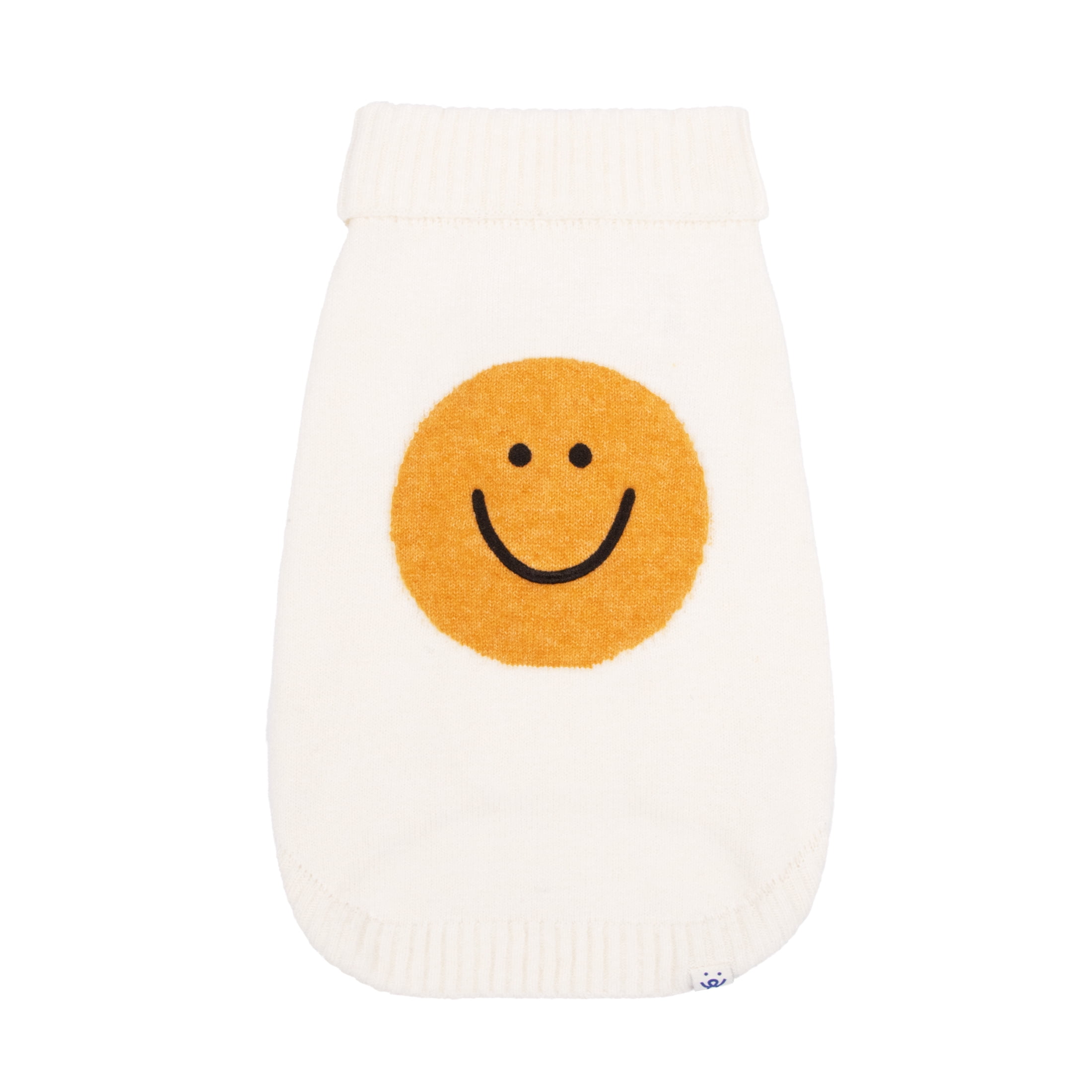 Oodles Tan Spiffy Smiley Face Turtle Neck Fall Dog Sweater, Small
