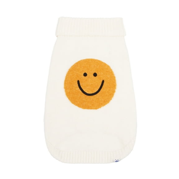 Oodles Tan Spiffy Smiley Face Turtle Neck Fall Dog Sweater, XS