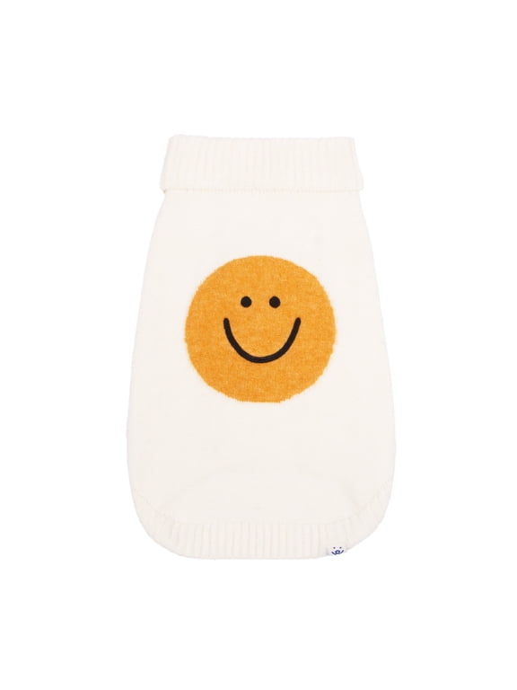 Tan Spiffy Smiley Face Turtle Neck Pet Sweater, XS