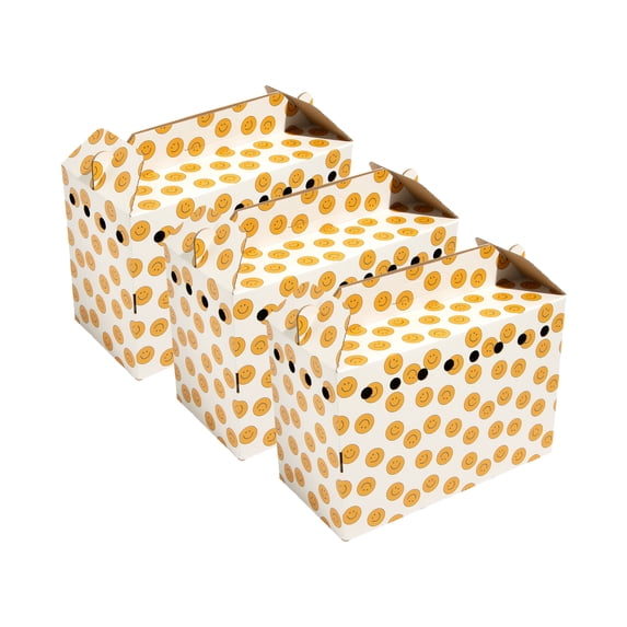 Oodles Ventilated Cardboard Small Animal Carrier with Handle, Yellow Smiley Face Print, 3-pack